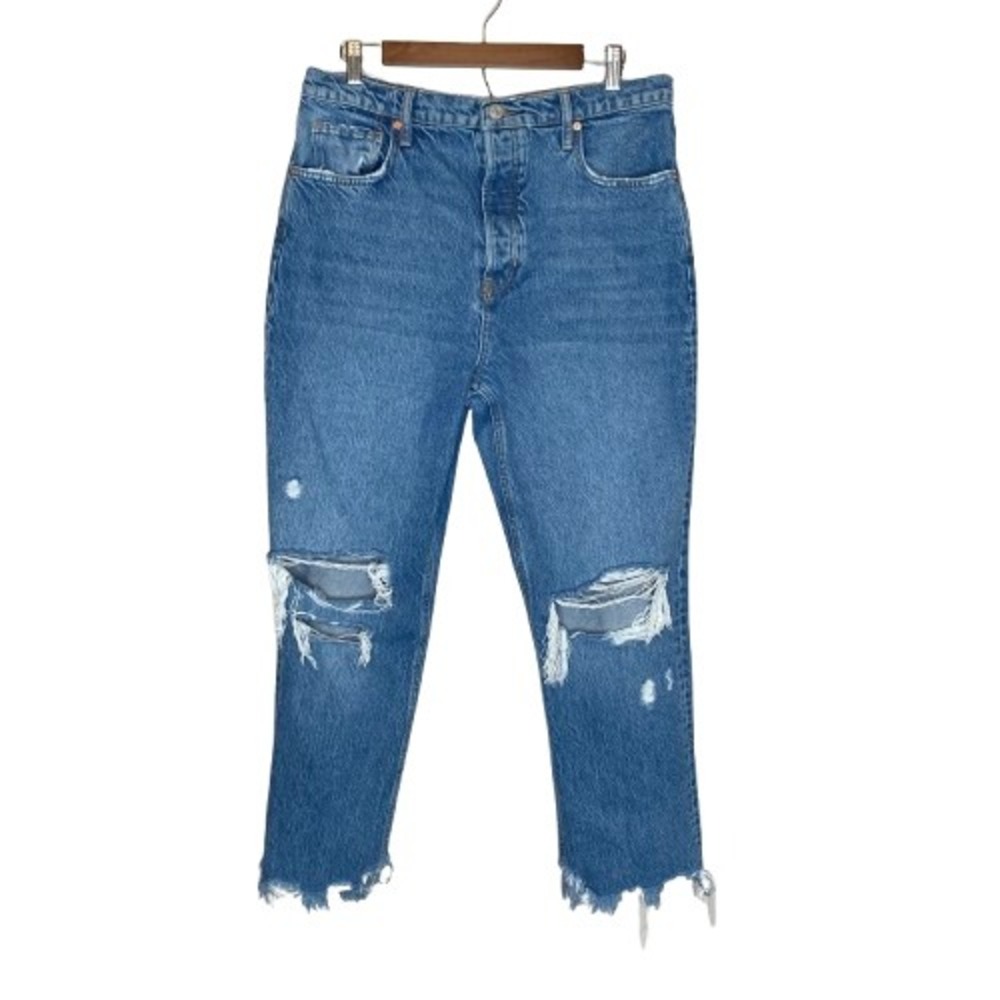We The Free Womens High Rise Boyfriend Cropped Jeans Size 31 Distressed Raw Hem